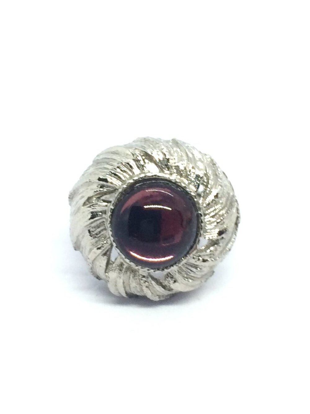 VINTAGE COCKTAIL RING Silver Tone Purple Cabochon Dome Adjustable Statement